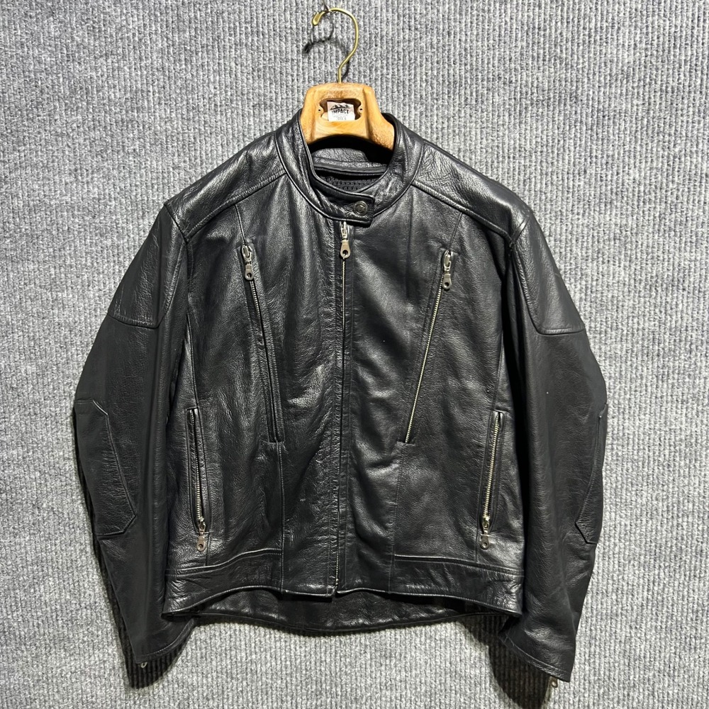 Harley Davidson Leather Motorcycle Jacket Womens M Black Cafe Racer Biker Moto